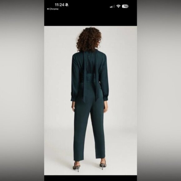 Reiss Kinley Plunge Tie Detail Green Jumpsuit - Picture 15 of 15